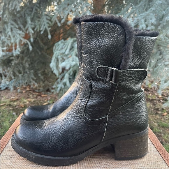 Black Pebbled Leather YOKONO Made in Spain Fur Lined Side-Zip Short Boots EU 38 - Picture 1 of 10